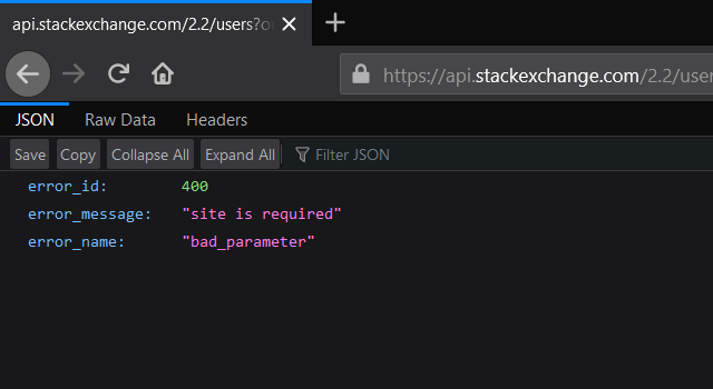 Stack Exchange API 400 error